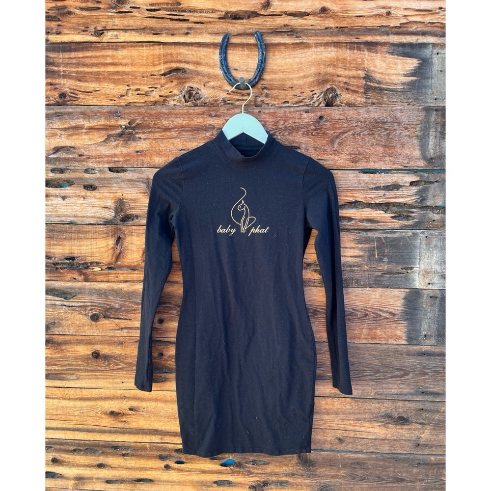 BABY PHAT | Y2K Black Mock Neck Long Sleeve Mini Dress S